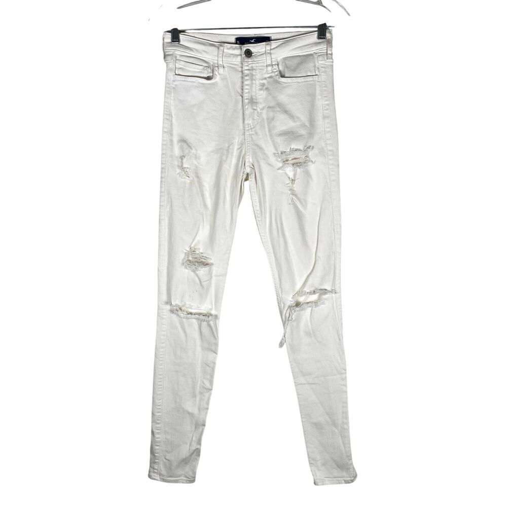 Hollister High Rise Super Skinny Jeans Womens 26 White Distressed Ripped Grunge